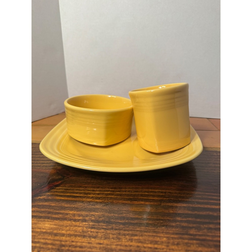 Fiesta Homer Laughlin Sunflower Yellow 3 Piece Set Square Plate Bowl Mug Ceramic